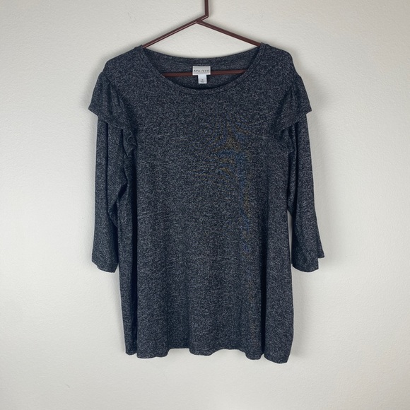 Ava & Viv Plus Size 1X Ruffled Shoulder 3/4 Sleeve Gray EUC - Picture 5 of 9